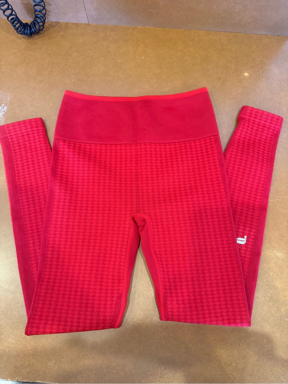 Fabletics Red Textured High-Rise Kids Leggings
